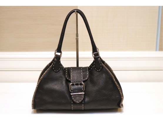 Authentic Fendi Selleria Black Leather Handbag