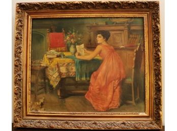Vintage Signed Oil On Canvas Painting In Gold Gilt Frame