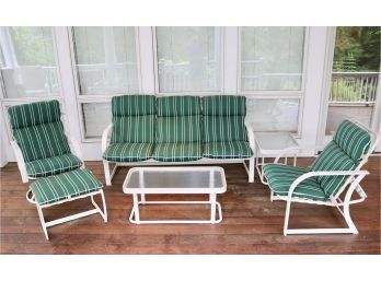 Winston Outdoor Furniture Forest Green And White Striped Patio Set