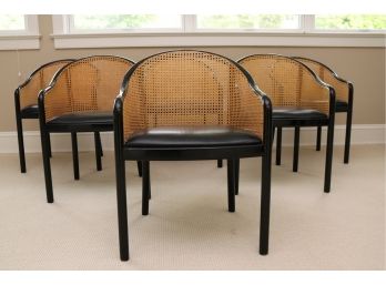 Set Of Six Tonan Black Lacquer Italian Cane Chairs