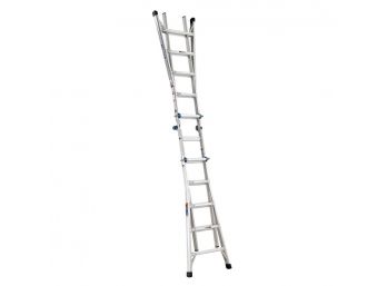 Werner 22 Ft. Reach Aluminum Telescoping Multi-Position Ladder With Wall Mount Holder