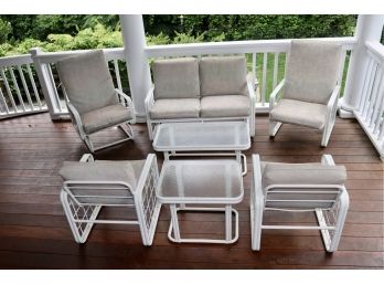 Seven Piece White Outdoor Furniture Patio Set