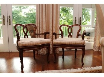 Set Of Two Antique Italian Chairs With Cane Seat And Custom Cushions