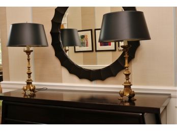 Set Of Two Brass Lamps With Black And Gold Shades