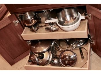'Pot' Luck - Seven Full Drawers Of Assorted Pots And Pans Including All Clad