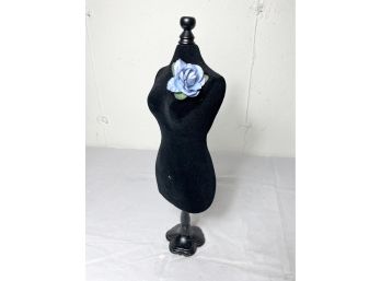 Black Velvet Doll Dress Form With Blue Flower