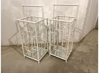 Pair Of Decorative Wooden Lanterns With Mirror Bottoms