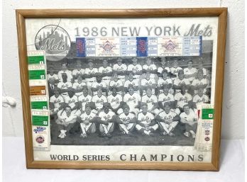 1986 New York Mets World Series Champions Print Framed - With Season, Pennant And World Series Tickets!