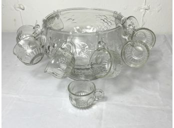 Glass Punchbowl Set With Hangers And 9 Glasses