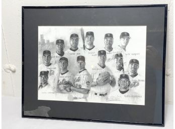 Framed New York Mets Pencil Drawing Print Featuring Pedro Martinez