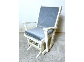 Wooden Glider Chair With Blue Cushions