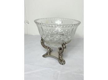 Very Nice Cut Serving Bowl With Metal Stand