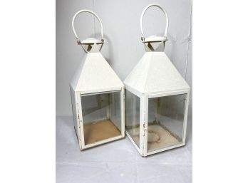 Pair Of White Candle Holder Lanterns