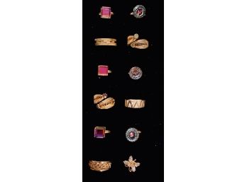 Grouping Of Twelve Ladies Gold Tone Rings