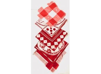 Seeing Red - Five Red And White Vintage Ladies Handkerchiefs