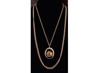 Gorgeous Vintage Triple-strand Gold Tone And Black Locket