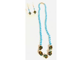 Capri Blue Art Glass Bead Necklace And Earring Set