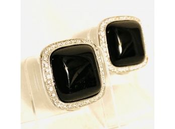 Sophisticated Black And Clear Clip Style Button Earrings