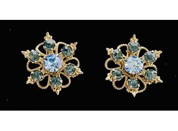 Fabulous Denim Blue Antique Bronze Ton Snowflake Earrings