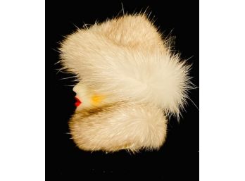 Vintage Female Silhouette Bust Brooch With Fur Trim