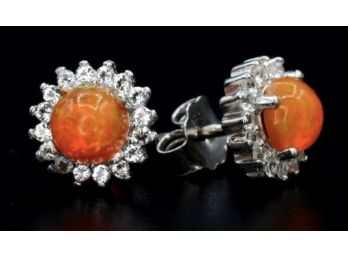 Fabulous 8.97 Carats AAA Natural Opal And Cubic Zirconia 925 Earrings