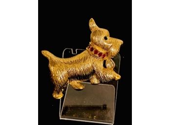 Dashing Napier Signed Gold Tone And Rhinestone Scottie Dog Brooch!