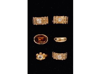 Grouping Of Six Men's Stainless Steel Rings Plated In Gold Tone