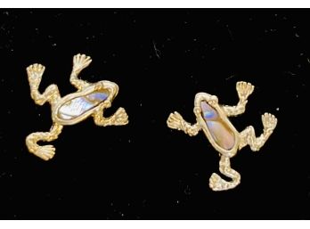 Fun And Funky Abalone Accented Frog Stud Earrings