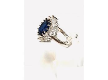 925 Sterling Silver Ladies Cocktail Ring With Sapphire Gemstone - Size 8