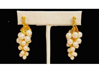 Beautiful Gold Tone And Faux Pearl Waterfall Drop Earrings