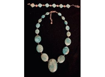 925 Sterling Silver And Natural Turquoise Stone Necklace And Bracelet Set