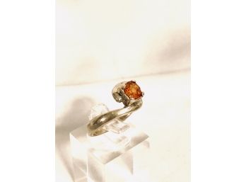 Hand-crafted Silver Ring With Citrine Stone - Size 8