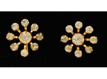 Vintage Gold Tone And Rhinestone Earrings