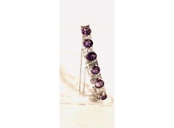 Silver Tone And Purple Stone Ladies Bracelet