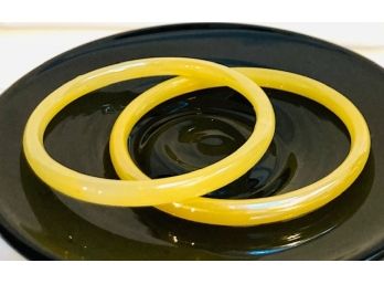 Pair Of Intriguing Yellow Glass Bangles