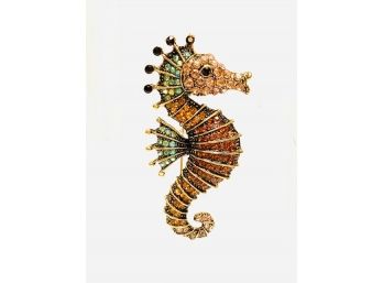 Fabulous Rhinestone Seahorse Brooch