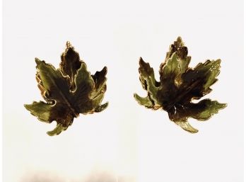 Vintage Gold Tone Figural Leaf Earrings