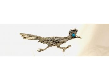 Vintage Signed J. Ritter Roadrunner Brooch With Turquoise Eye