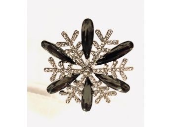 Smoked Glass And Clear Rhinestone Snowflake Brooch (C)