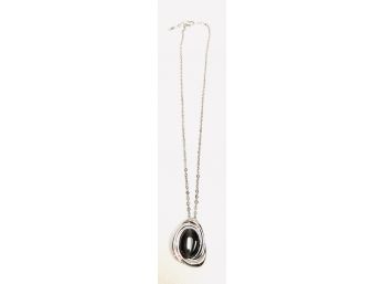 Bijoux Genuine Gray Cat's Eye Cabochon Stone Pendant Necklace