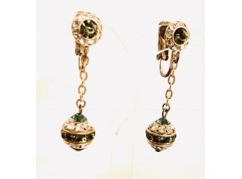 Vintage Style - New Stock - Synthetic Peridot Drop Orb Clip-back Earrings