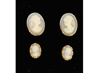 Two Pairs Of Vintage Blue Cameo Earrings