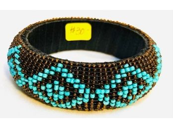 Turquoise And Chocolate Seed Bead Chunky Bangle Bracelet