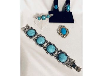 Southwest-style Turquoise Tone Jewelry Grouping