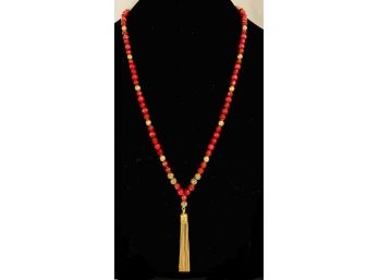 Beautiful Maroon Bead Tassel-style Necklace