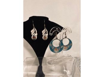 Two Pairs Of Cloisonne-style Mother Of Pearl Inlay Earrings