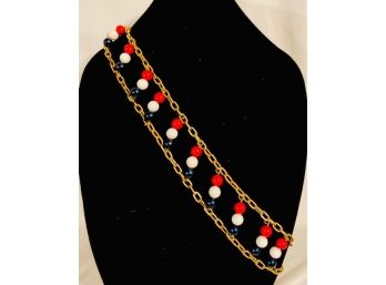 Unique Red, White, And Blue, Beaded Necklace/belt