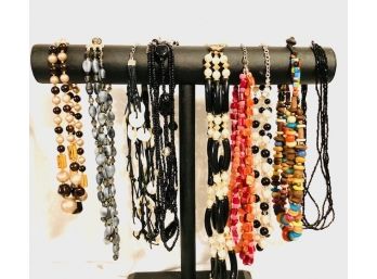 Grouping Of Nine Vintage To Now Multi-strand Necklaces