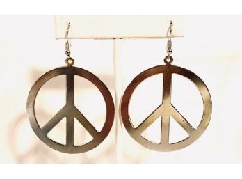 Amazing Silver Tone Peace Sign Earrings