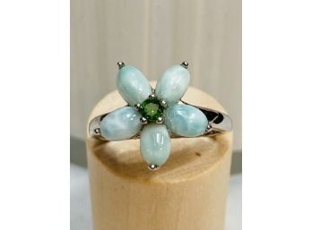 Striking Genuine 925 Sterling Silver 18 Carat Larimar And Chrome Dropside Ladies Ring - Size 7.5